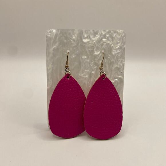 Pink‎ Teardrop Earrings Faux Leather Dangle - Picture 1 of 4